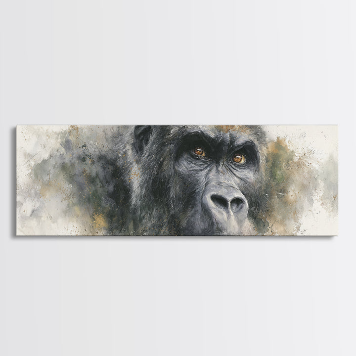 Gorilla Portrait with Powerful Gaze Framed Canvas Print, Wildlife Art, Leopard Wall Art, Living Room Decor, Fine Art, Wild, WIL-3x1-57