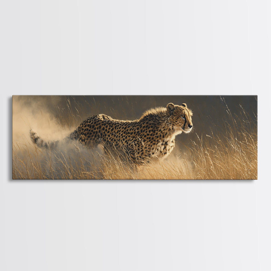 Cheetah Running Through Warm Dust Canvas Print, Wildlife Art, Digital Download Art, Living Room Decor, Oil Painting, Wild, WIL-3x1-61