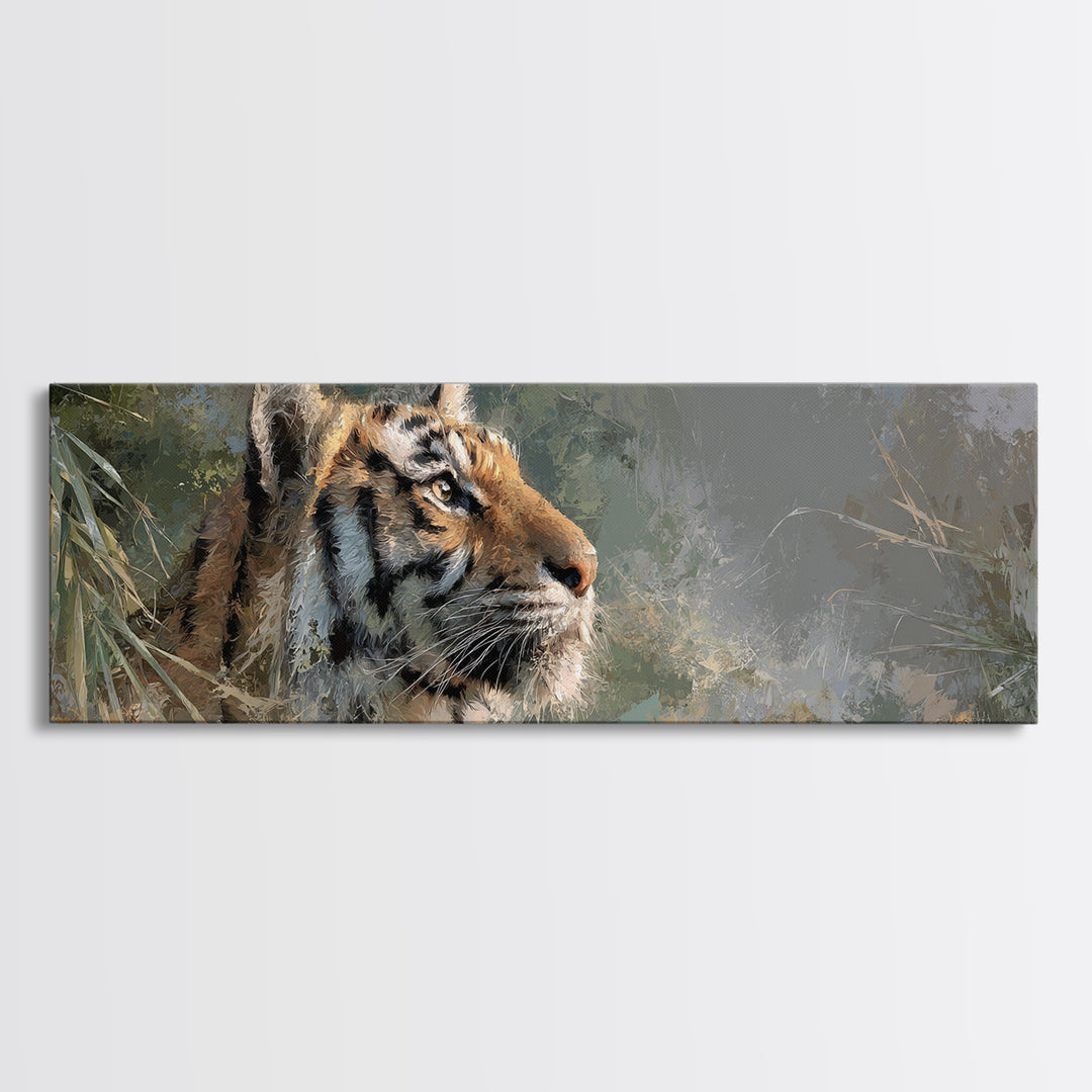 Tiger Portrait with Jungle Shadows Framed Canvas Print, Wildlife Art, Canvas Painting, Living Room Decor, Fine Art, Wild, WIL-3x1-69