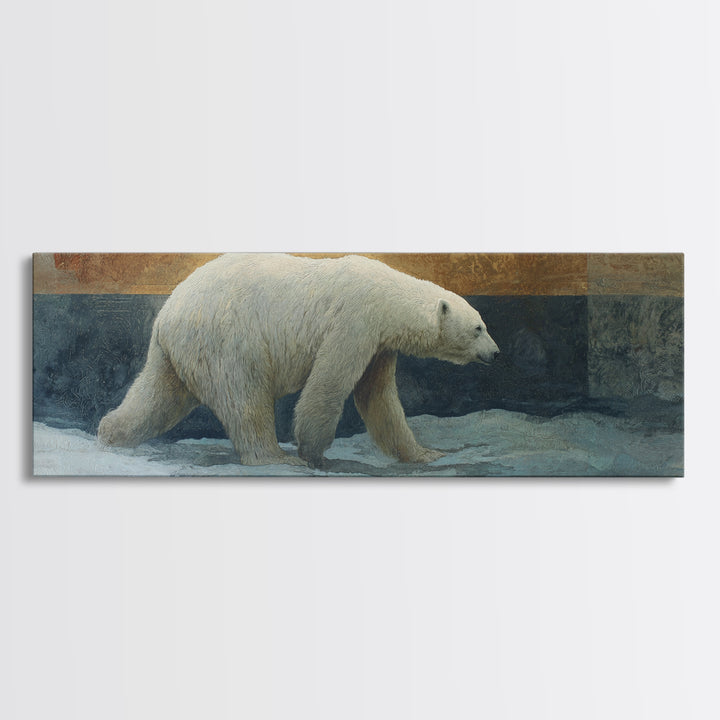Polar Bear Crossing Blue Ice Framed Canvas Print, Wildlife Art, Neutral Decor, Living Room Decor, Fine Art, Wild, Wall Art, WIL-3x1-7