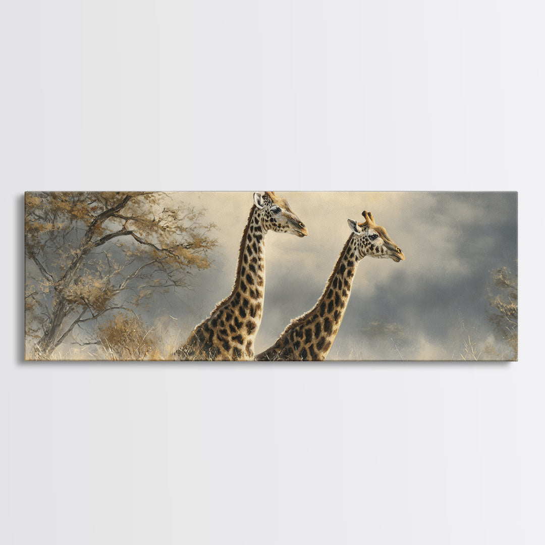Giraffe Pair under Acacia Tree Canvas Print, Wildlife Art, Original Art, Living Room Decor, Fine Art, Wild, Leopard Wall Art, WIL-3x1-71
