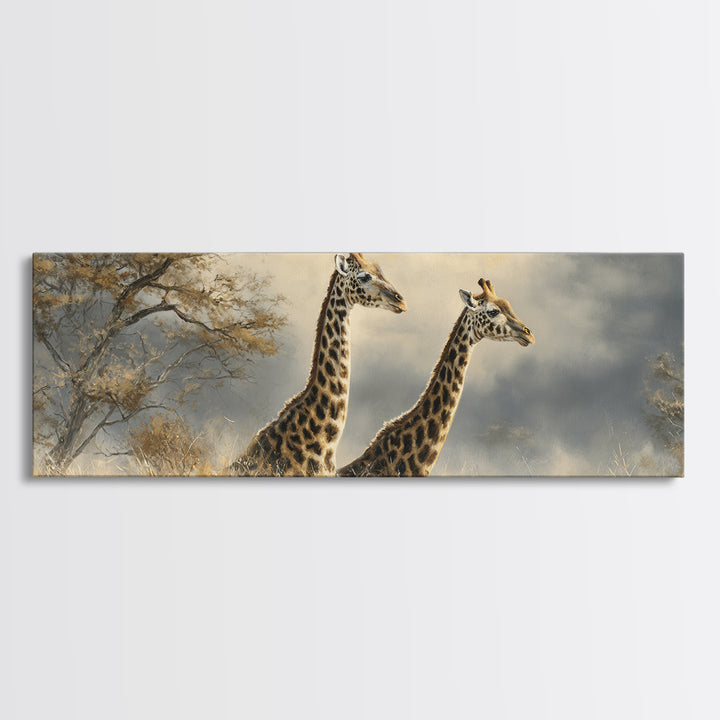 Giraffe Pair under Acacia Tree Canvas Print, Wildlife Art, Original Art, Living Room Decor, Fine Art, Wild, Leopard Wall Art, WIL-3x1-71