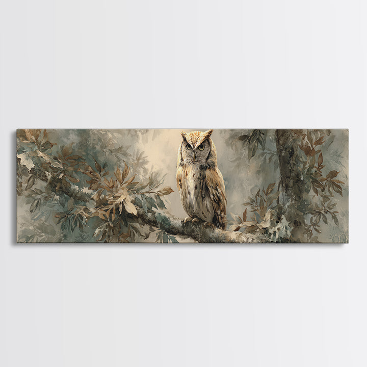 Owl Perched in Moonlit Woodland Canvas Print, Wildlife Art, Home Decor, Living Room Decor, Fine Art, Wild, Boho Wall Decor, WIL-3x1-76
