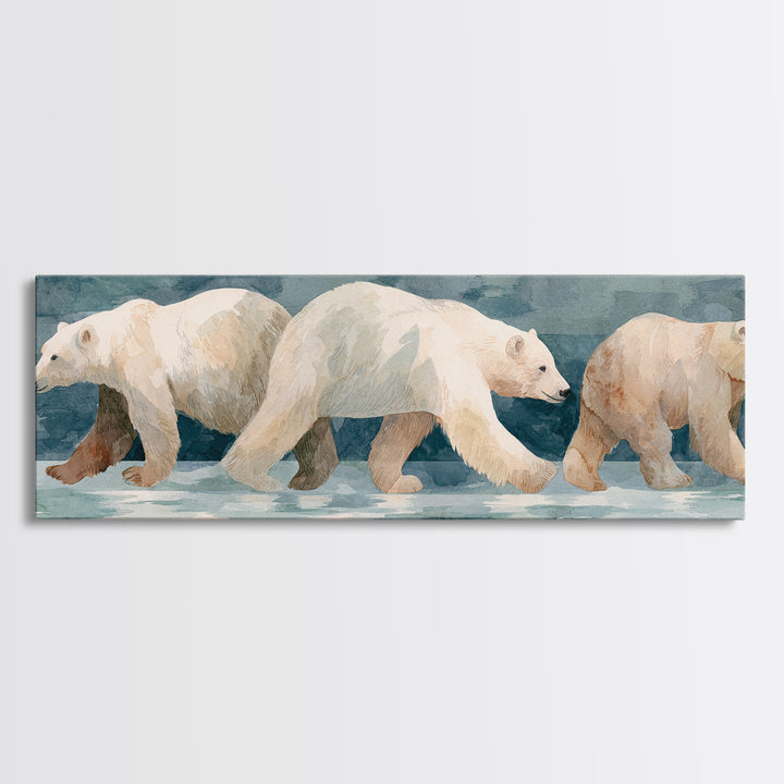 Polar Bear Crossing Blue Ice Framed Canvas Print, Wildlife Art, Living Room Decor, Oil Painting, Wild, Living Room Art, WIL-3x1-79