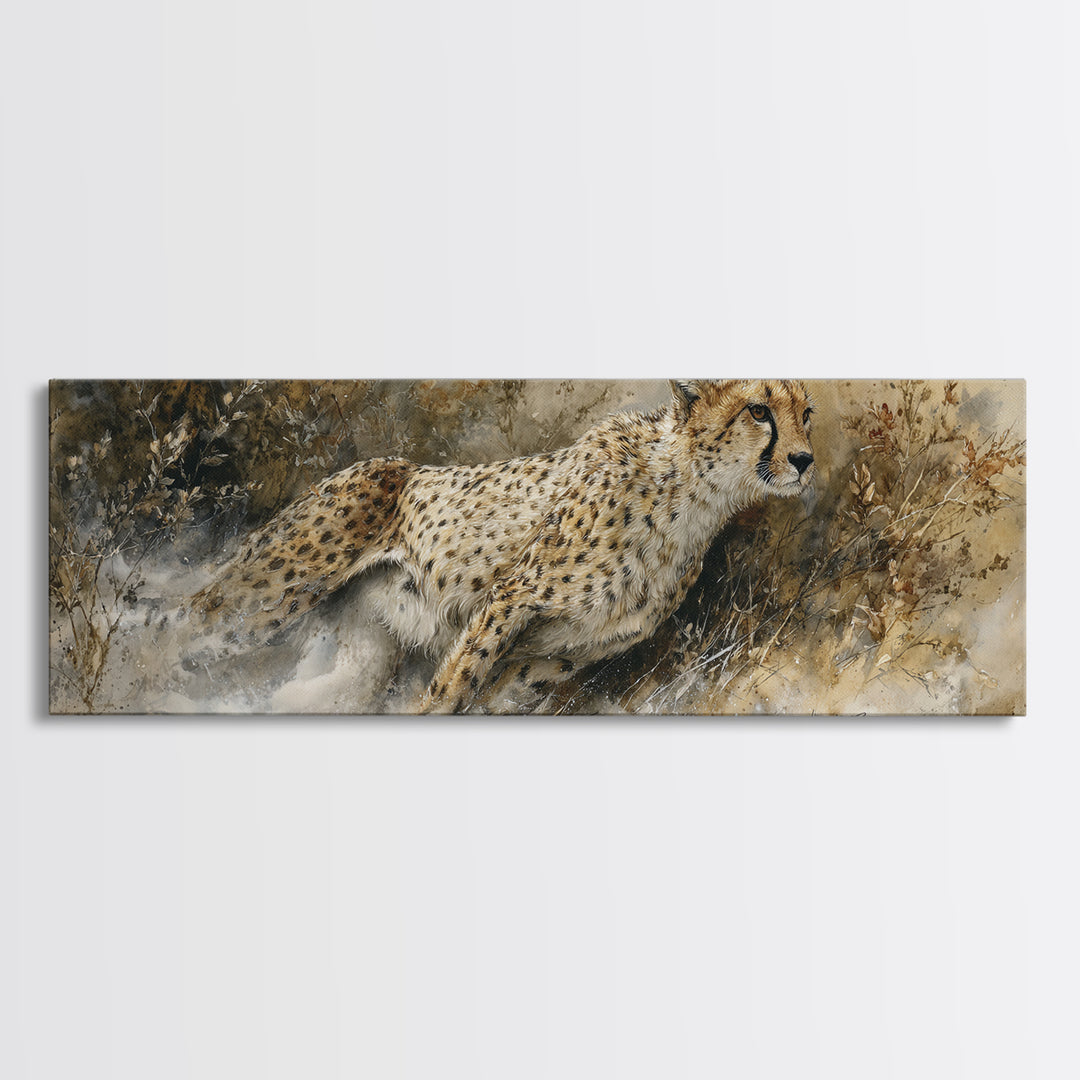 Cheetah Running Through Warm Dust Canvas Print, Wildlife Art, Digital Download Art, Living Room Decor, Oil Painting, Wild, WIL-3x1-85