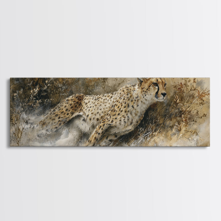 Cheetah Running Through Warm Dust Canvas Print, Wildlife Art, Digital Download Art, Living Room Decor, Oil Painting, Wild, WIL-3x1-85