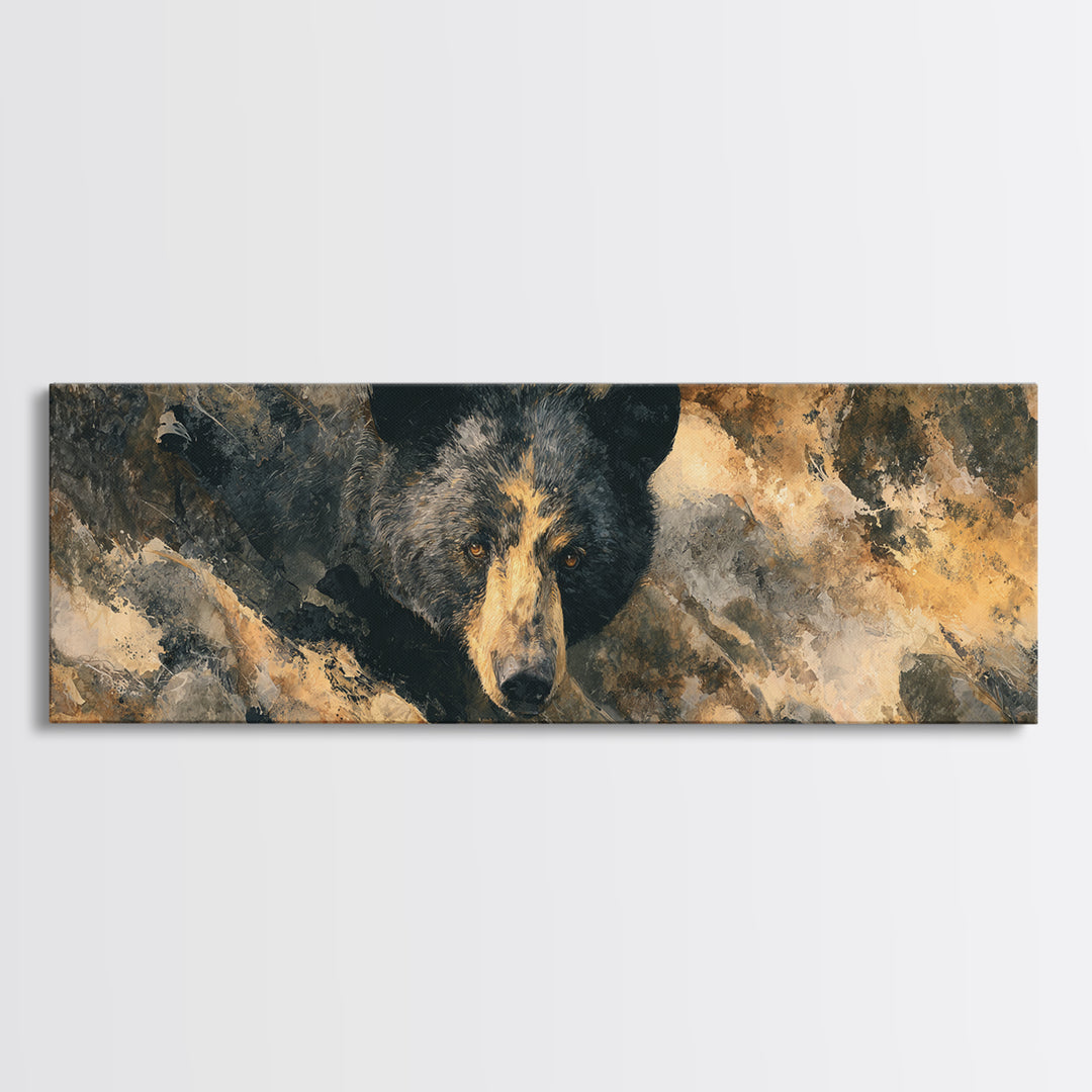 Bear Fishing in Rushing Mountain River Canvas Print, Wildlife Art, Wall Hangings, Living Room Decor, Fine Art, Wild, Bird Art, WIL-3x1-92