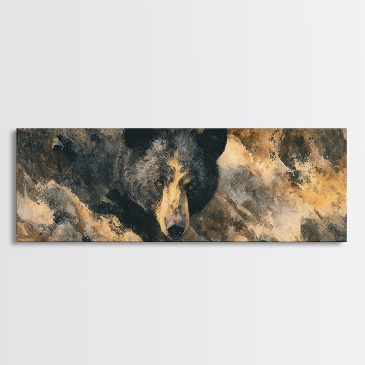 Bear Fishing in Rushing Mountain River Canvas Print, Wildlife Art, Wall Hangings, Living Room Decor, Fine Art, Wild, Bird Art, WIL-3x1-92
