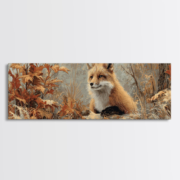 Fox in Autumn Forest Leaves Canvas Print, Wildlife Art, Gallery Decor, Living Room Decor, Fine Art, Wild, Contemporary Art, WIL-3x1-97