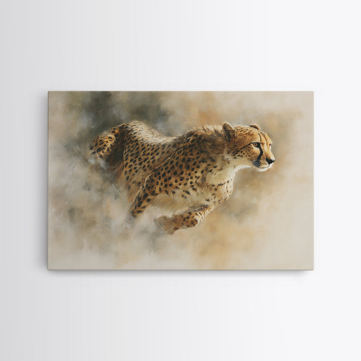 Cheetah Running Through Warm Dust Canvas Print, Wildlife Art, Modern Wall Art, Living Room Decor, Fine Art, Wild, Bird Wall Art, WIL-3x2-1