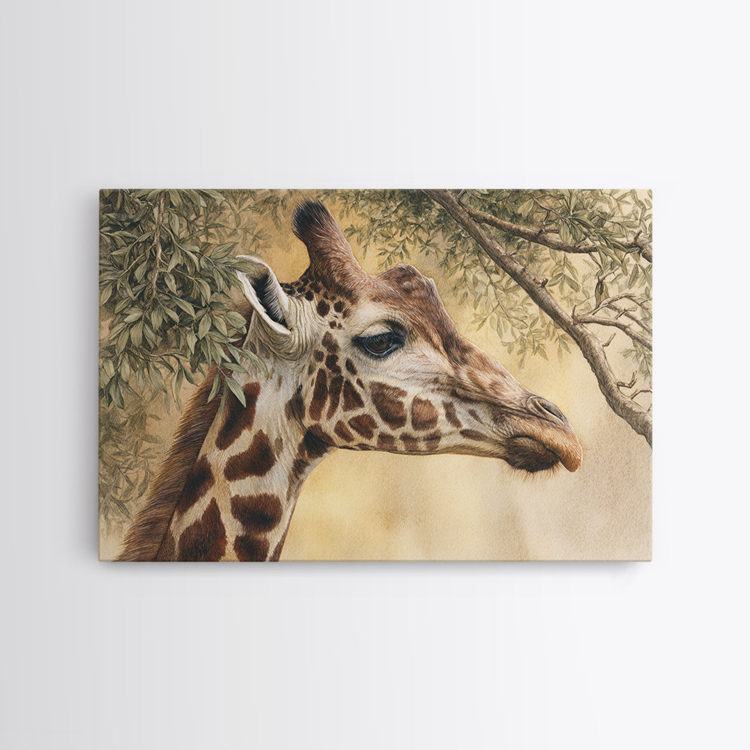 Giraffe Pair under Acacia Tree Canvas Print, Wildlife Art, Leopard Wall Art, Living Room Decor, Fine Art, Wild, Fine Art Print, WIL-3x2-11