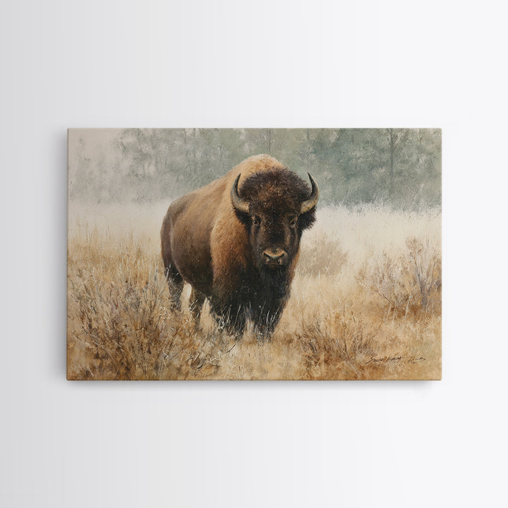 Bison on Wide Western Prairie Canvas Print, Wildlife Art, Living Room Wall Art, Living Room Decor, Wild, Unique Home Decor, WIL-3x2-17