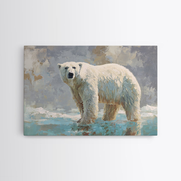 Polar Bear Crossing Blue Ice Framed Canvas Print, Wildlife Art, Living Room Art, Living Room Decor, Fine Art, Wild, Boho Decor, WIL-3x2-19