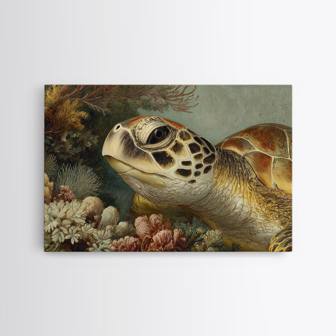 Sea Turtle over Coral Reef Canvas Print, Wildlife Art, Original Art, Living Room Decor, Oil Painting, Wild, Leopard Wall Art, WIL-3x2-22