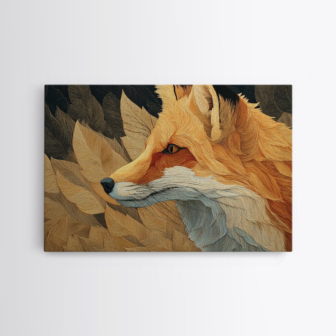 Fox in Autumn Forest Leaves Canvas Print, Wildlife Art, Leopard Wall Art, Living Room Decor, Fine Art, Wild, Fine Art Print, WIL-3x2-37