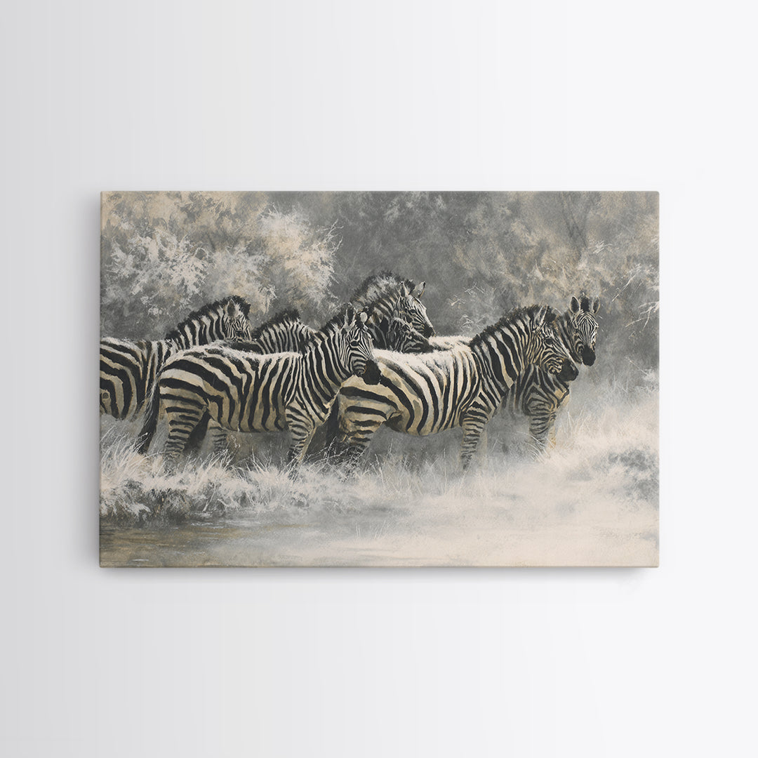 Zebra Herd in Graphic Black and White Framed Canvas Print, Wildlife Art, Neutral Decor, Living Room Decor, Fine Art, Wild, WIL-3x2-39