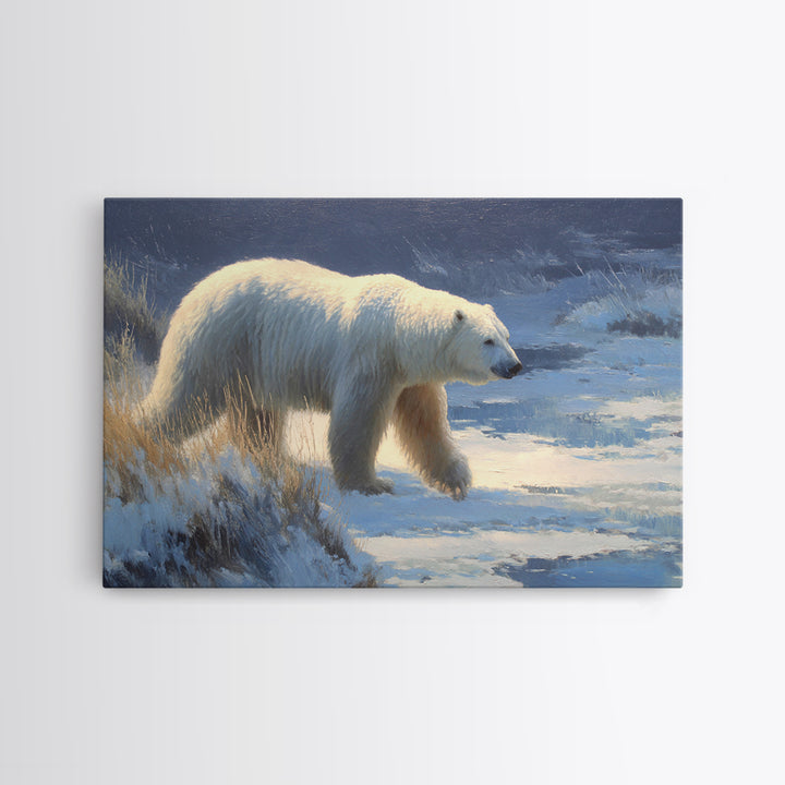 Polar Bear Crossing Blue Ice Canvas Print, Wildlife Art, Unique Home Decor, Living Room Decor, Abstract Art, Wild, WIL-3x2-43