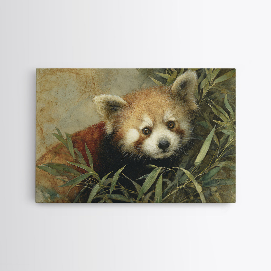 Red Panda Among Bamboo Leaves Canvas Print, Wildlife Art, Leopard Wall Art, Living Room Decor, Fine Art, Wild, Fine Art Print, WIL-3x2-48