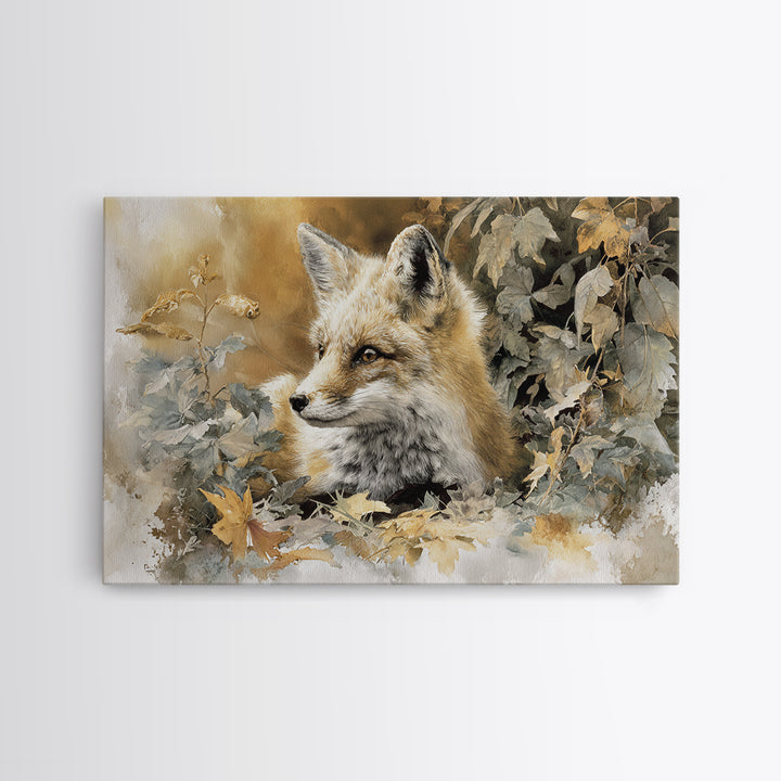 Fox in Autumn Forest Leaves Canvas Print, Wildlife Art, Leopard Wall Art, Living Room Decor, Fine Art, Wild, Fine Art Print, WIL-3x2-61