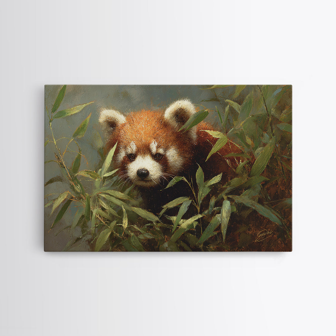 Red Panda Among Bamboo Leaves Canvas Print, Wildlife Art, Modern Decor, Living Room Decor, Fine Art, Wild, Home Decor, WIL-3x2-72