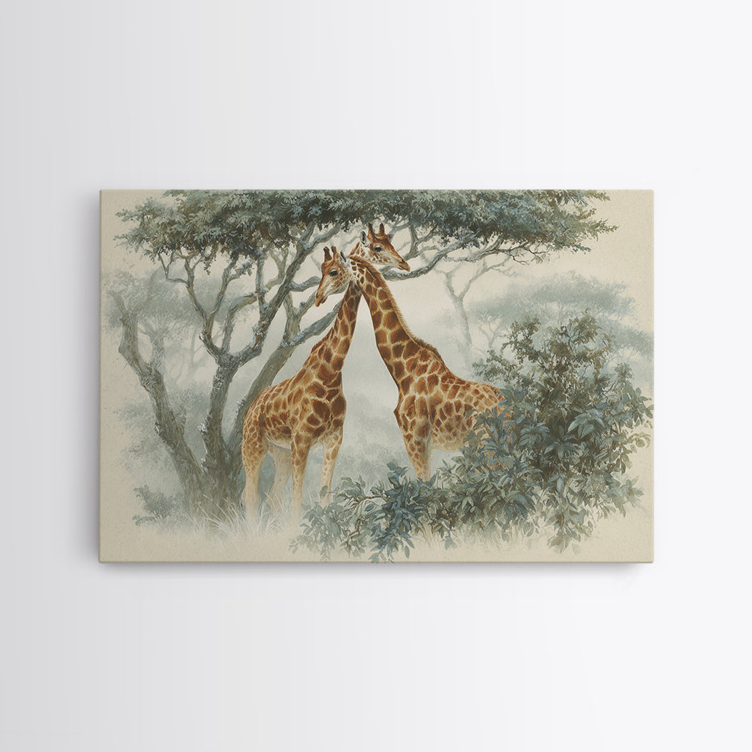 Giraffe Pair under Acacia Tree Canvas Print, Wildlife Art, Wall Art, Living Room Decor, Fine Art, Wild, Modern Wall Art, WIL-3x2-83