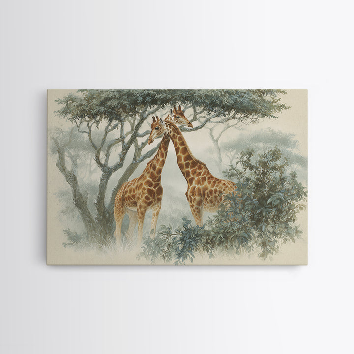 Giraffe Pair under Acacia Tree Canvas Print, Wildlife Art, Wall Art, Living Room Decor, Fine Art, Wild, Modern Wall Art, WIL-3x2-83