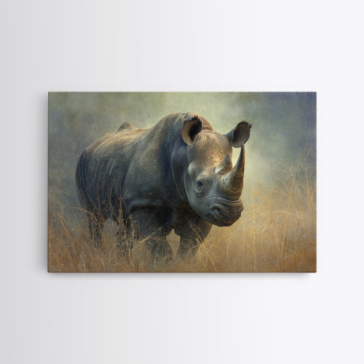 Rhino in Dramatic Stormy Light Canvas Print, Wildlife Art, Boho Decor, Living Room Decor, Fine Art, Wild, Wall Hangings, WIL-3x2-84