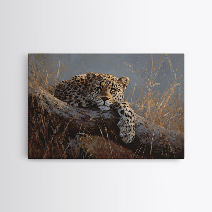 Leopard Resting on Tree Branch Framed Canvas Print, Wildlife Art, Modern Art, Living Room Decor, Fine Art, Wild, Neutral Decor, WIL-3x2-90