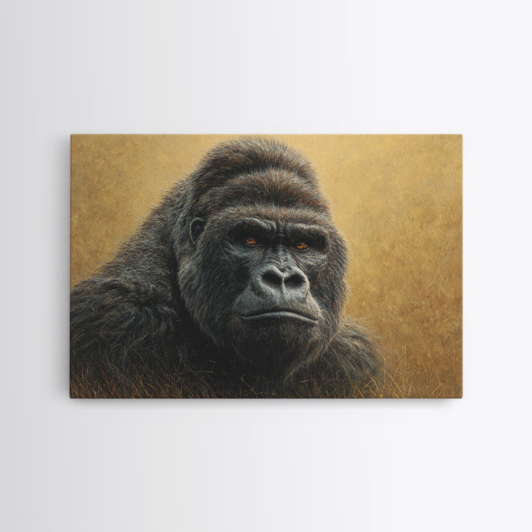 Gorilla Portrait with Powerful Gaze Canvas Print, Wildlife Art, Unique Home Decor, Living Room Decor, Fine Art, Wild, WIL-3x2-93