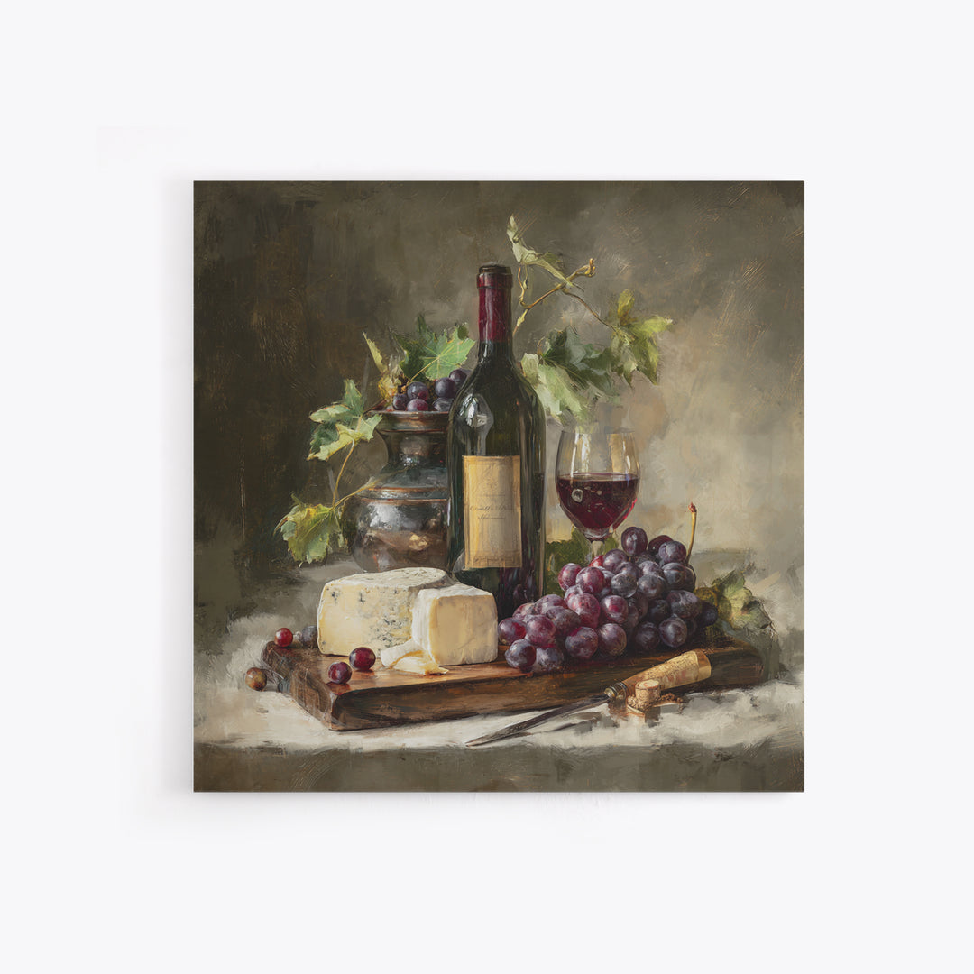 Charcuterie Board with Grapes and Cheese Canvas Print, Winery Art, Cocktail Wall Art, Winery Decor, Watercolor Art, Vineyard, WIN-1x1-13