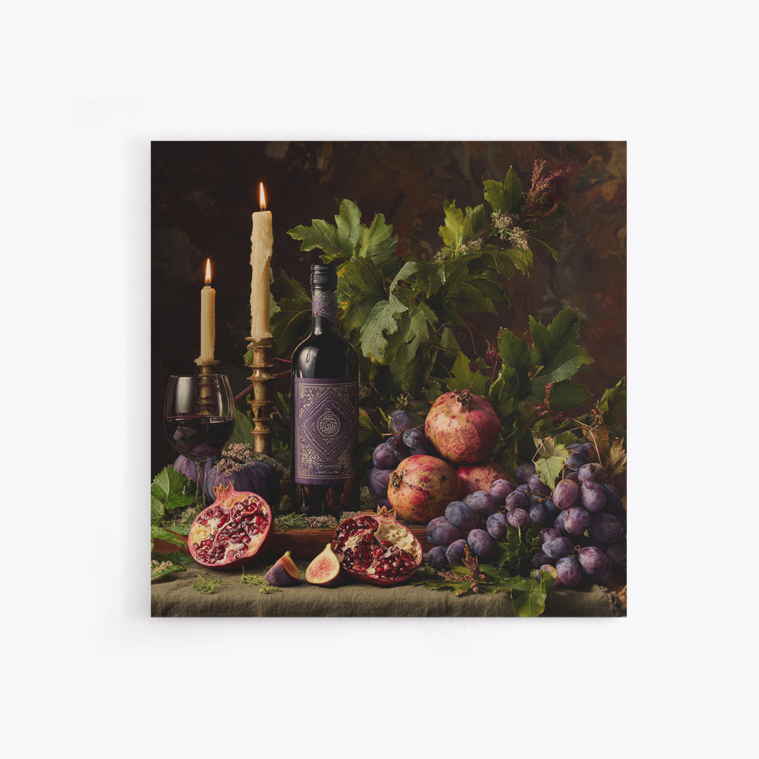 Pomegranate Figs and Red Wine Composition Canvas Print, Winery Art, Gallery Decor, Winery Decor, Fine Art, Vineyard, Wall Art, WIN-1x1-17