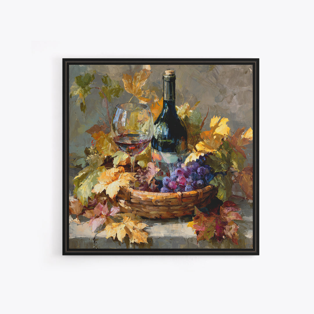 Wine Harvest Basket Canvas Print, Winery Art, Kitchen Wall Decor, Winery Decor, Oil Painting, Vineyard, Fine Art Print, WIN-1x1-22