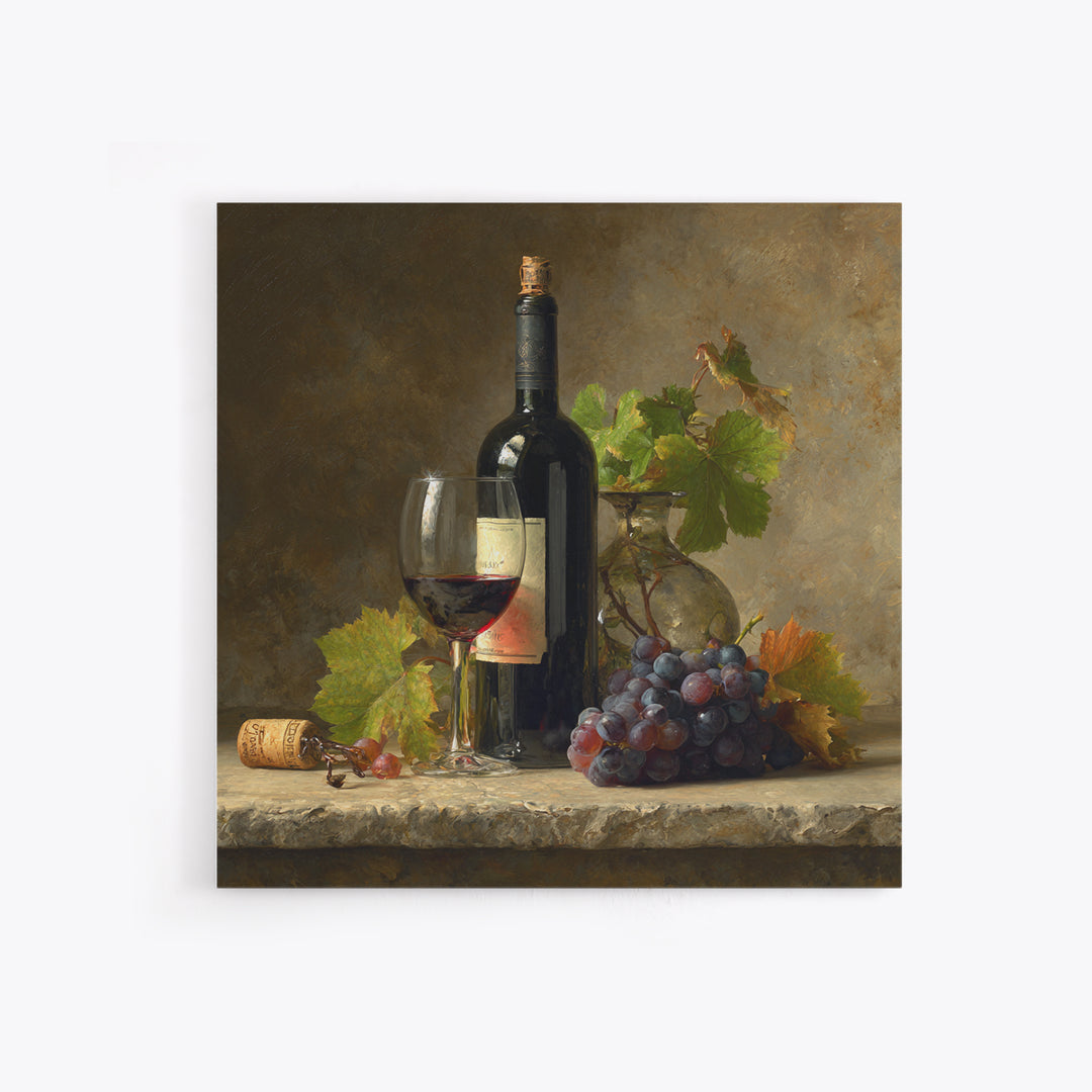 Wine Tasting Flight Rendered as Elegant Still Framed Canvas Print, Winery Art, Cocktail Wall Art, Winery Decor, Watercolor Art, WIN-1x1-34