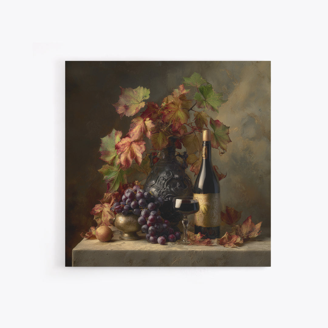 Vine Leaves Turning Autumn Red and Gold Canvas Print, Winery Art, Watercolor Painting, Winery Decor, Fine Art, Vineyard, WIN-1x1-35