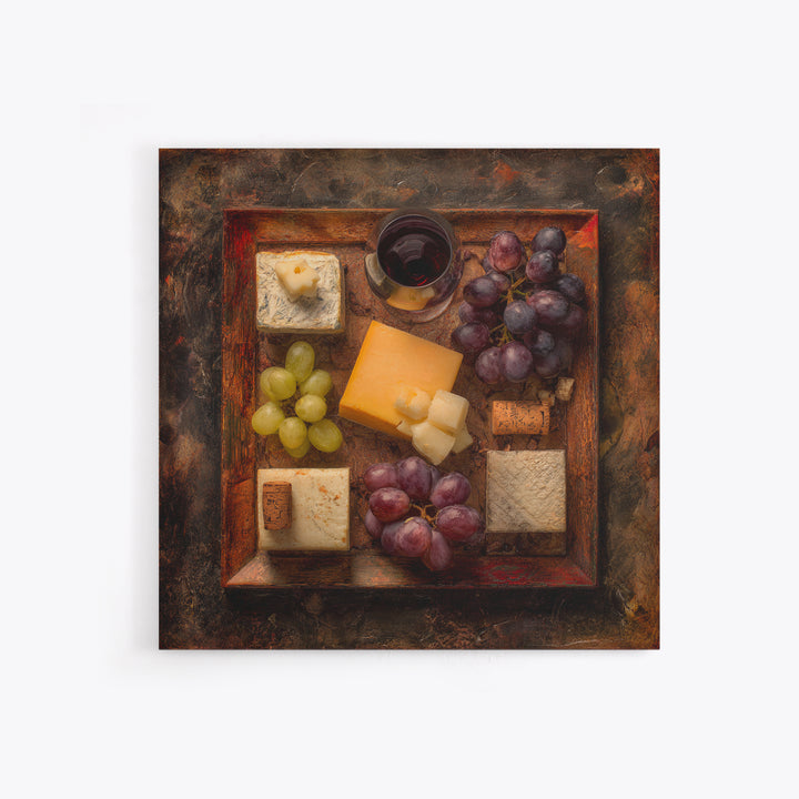 Charcuterie Board with Grapes and Cheese Framed Canvas Print, Winery Art, Boho Decor, Winery Decor, Oil Painting, Vineyard, WIN-1x1-37