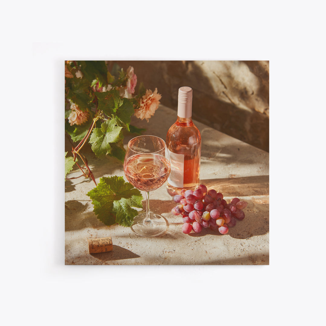 Ros Glass Beside Summer Flowers Framed Canvas Print, Winery Art, Gallery Decor, Winery Decor, Fine Art, Vineyard, Wall Art, WIN-1x1-38