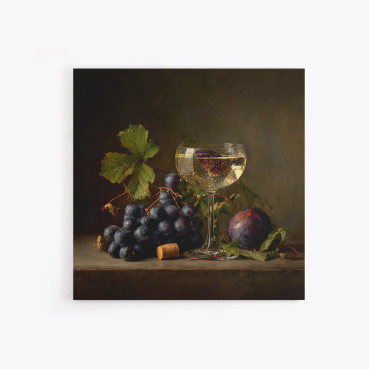 Champagne Coupe with Bubbles and Light Framed Canvas Print, Winery Art, Kitchen Wall Decor, Winery Decor, Oil Painting, WIN-1x1-43