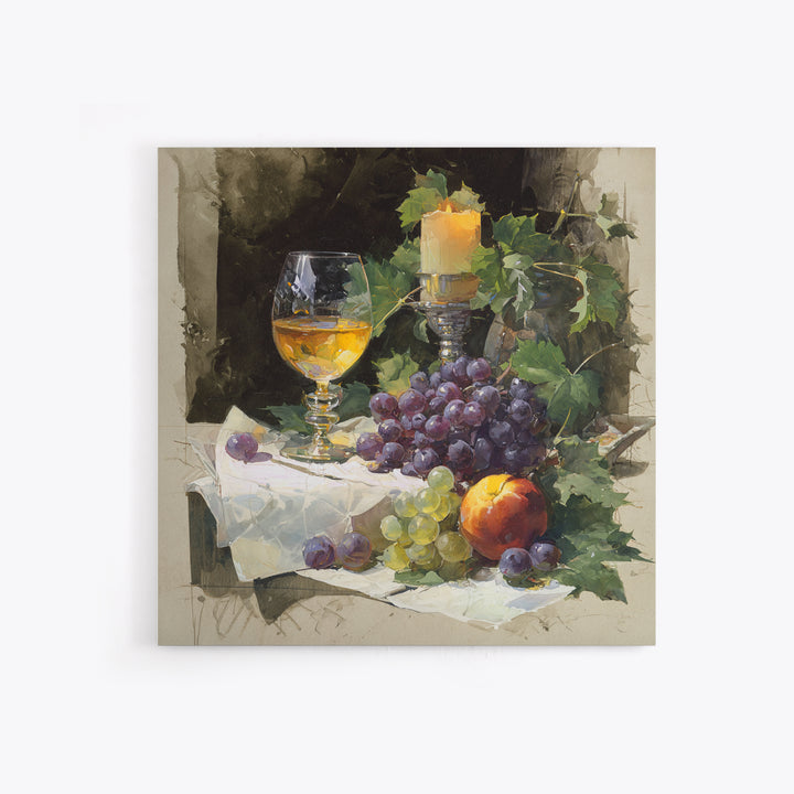 Champagne Grapes and White Linen Still Life Canvas Print, Winery Art, Fine Art Print, Winery Decor, Abstract Art, Vineyard, WIN-1x1-5
