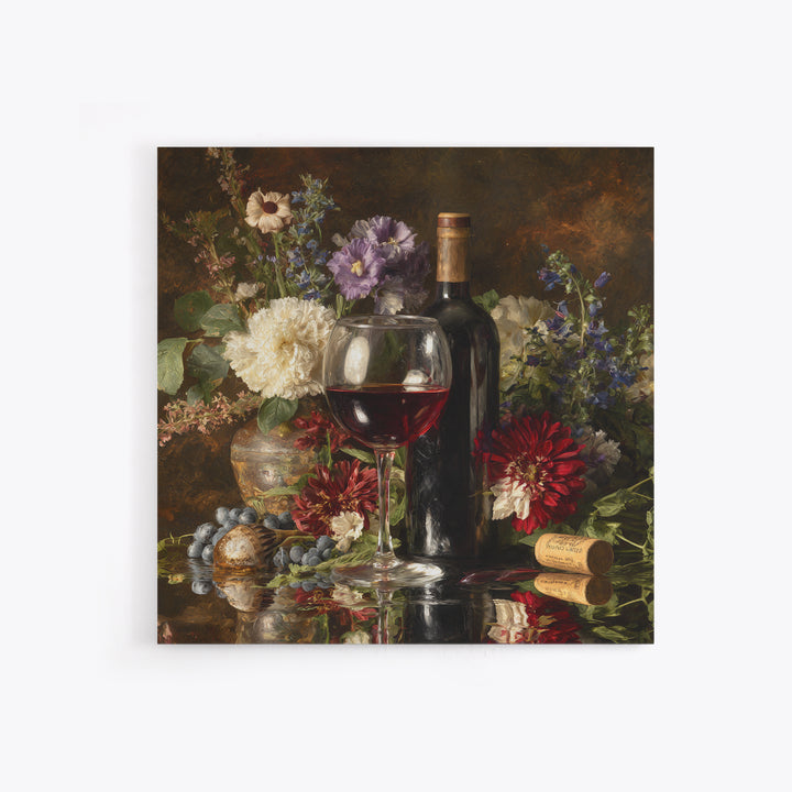 Ros Glass Beside Summer Flowers Framed Canvas Print, Winery Art, Gallery Decor, Winery Decor, Fine Art, Vineyard, Wall Art, WIN-1x1-62