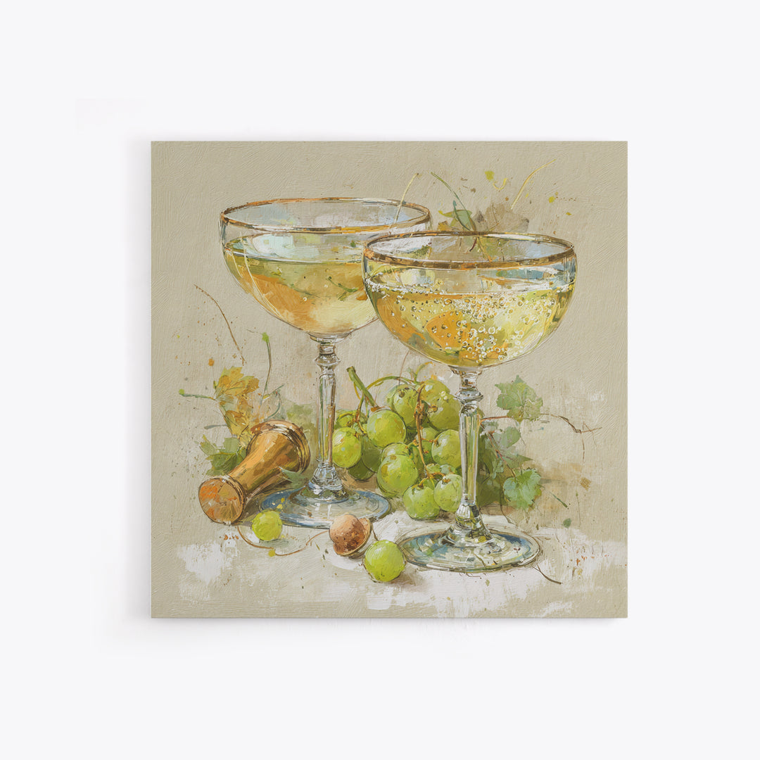 Champagne Coupe with Bubbles and Light Framed Canvas Print, Winery Art, Modern Decor, Winery Decor, Fine Art, Vineyard, WIN-1x1-67