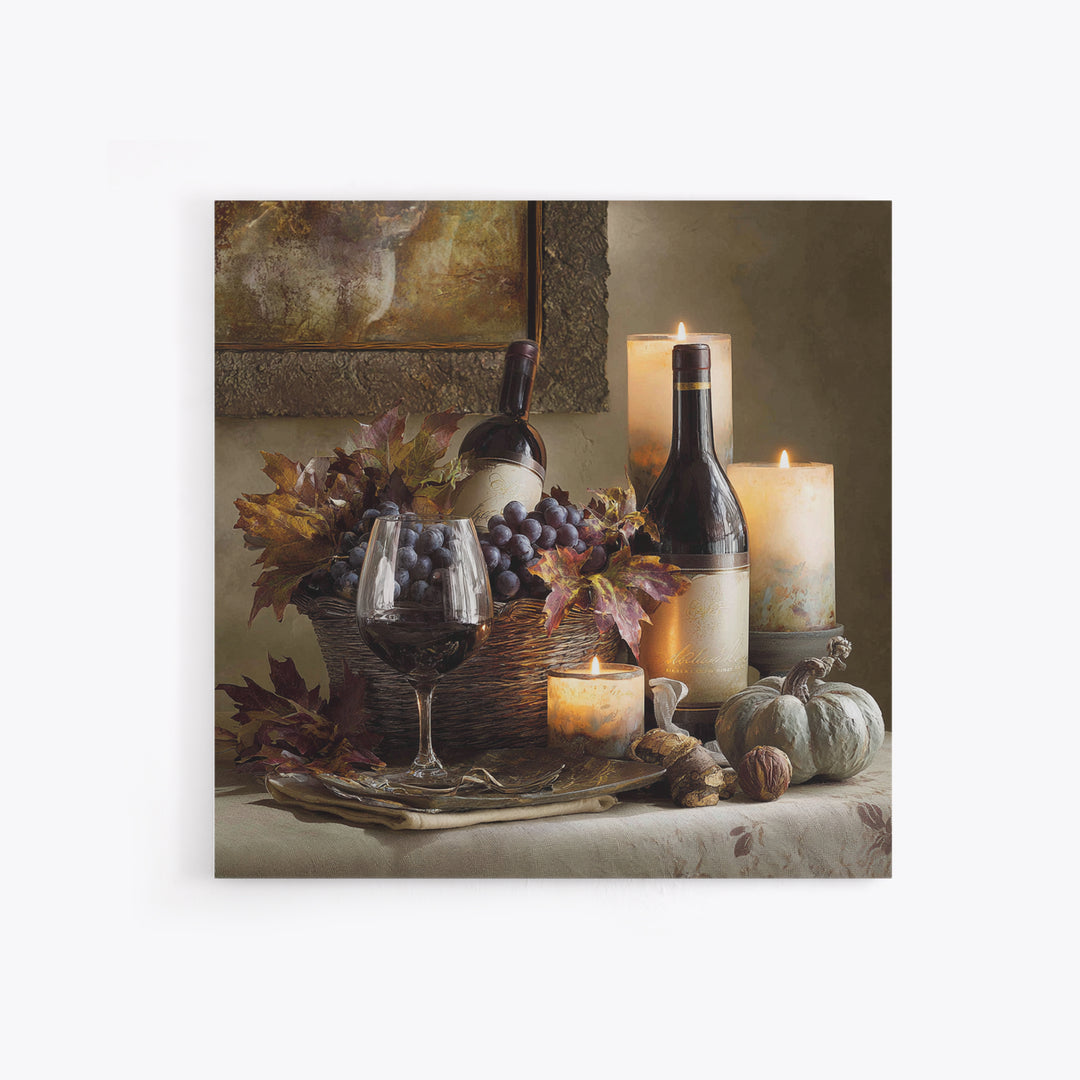 Wine Harvest Basket Framed Canvas Print, Winery Art, Bar Art, Winery Decor, Fine Art, Vineyard, Textured Painting, WIN-1x1-70