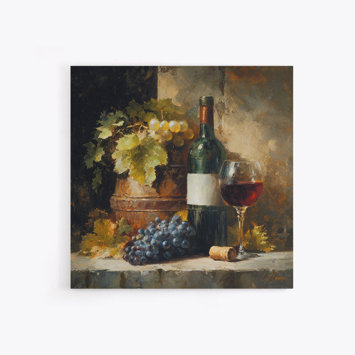 Olive Branch and Wine Glass Mediterranean Still Framed Canvas Print, Winery Art, Landscape Art, Winery Decor, Vineyard, WIN-1x1-72