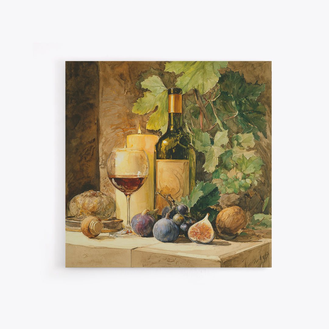 Wine Bottle and Glass Still Life Framed Canvas Print, Winery Art, Fine Art Print, Winery Decor, Fine Art, Vineyard, Wall Decor, WIN-1x1-74