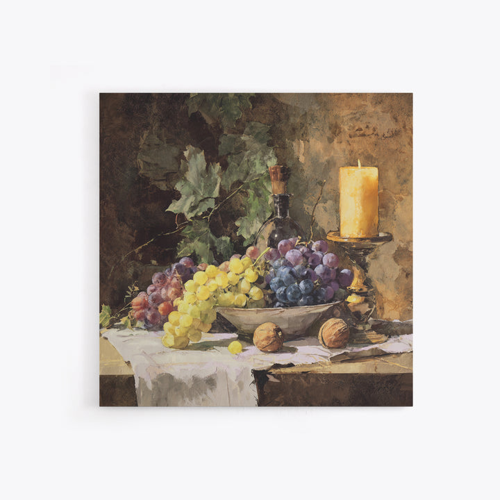 Champagne Grapes and White Linen Still Life Canvas Print, Winery Art, Art, Winery Decor, Fine Art, Vineyard, Farmhouse Decor, WIN-1x1-77