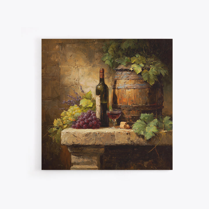Wine Barrel with Lavender and Sunlight Framed Canvas Print, Winery Art, Statement Artwork, Winery Decor, Fine Art, Vineyard, WIN-1x1-78