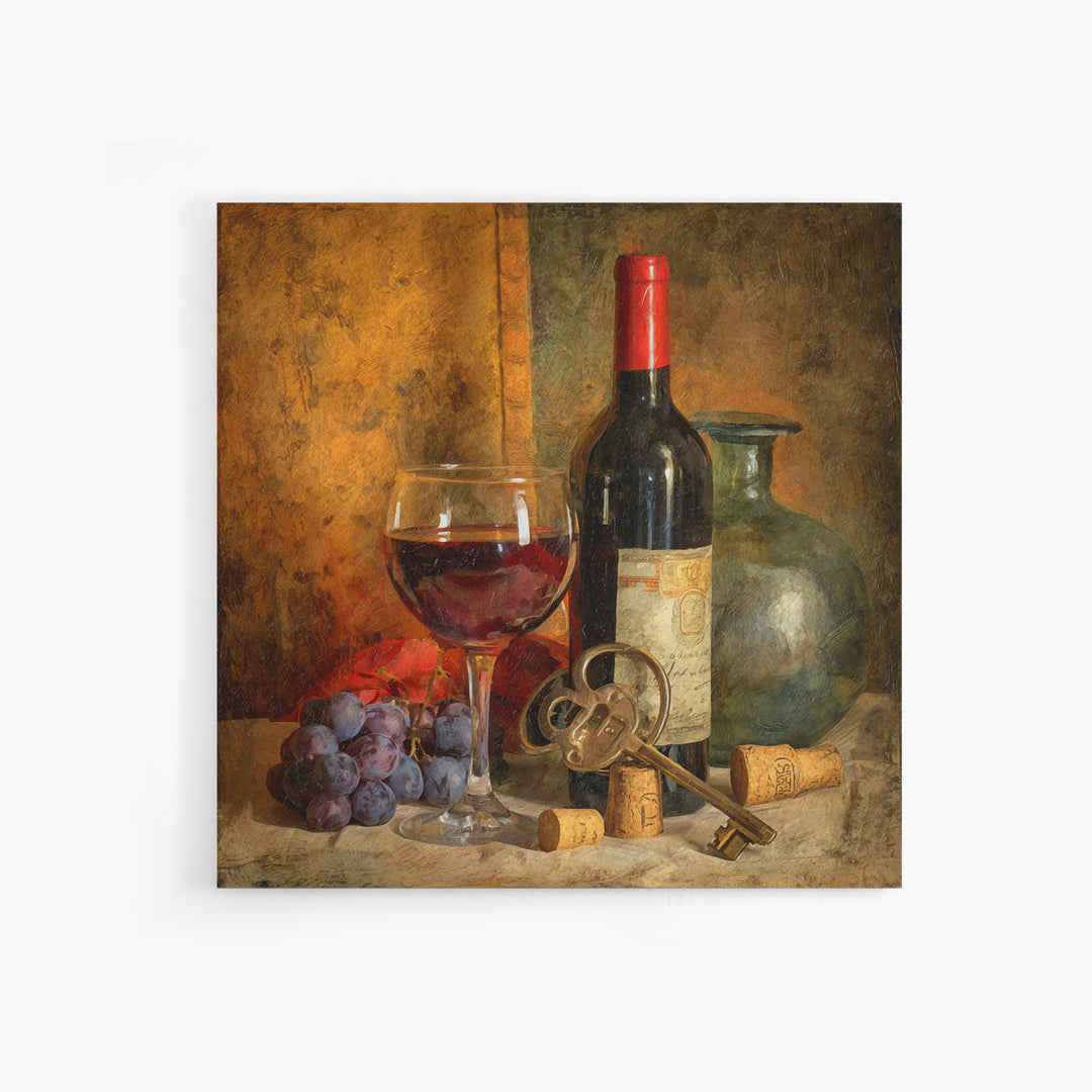Old Cellar Key and Wine Label Shapes Framed Canvas Print, Winery Art, Landscape Art, Winery Decor, Fine Art, Vineyard, WIN-1x1-84