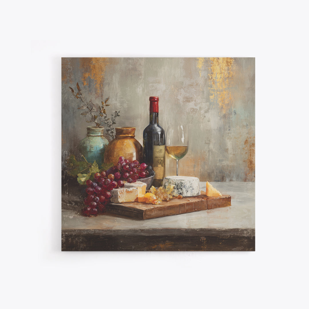 Charcuterie Board with Grapes and Cheese Canvas Print, Winery Art, Minimalist Decor, Winery Decor, Fine Art, Vineyard, WIN-1x1-85