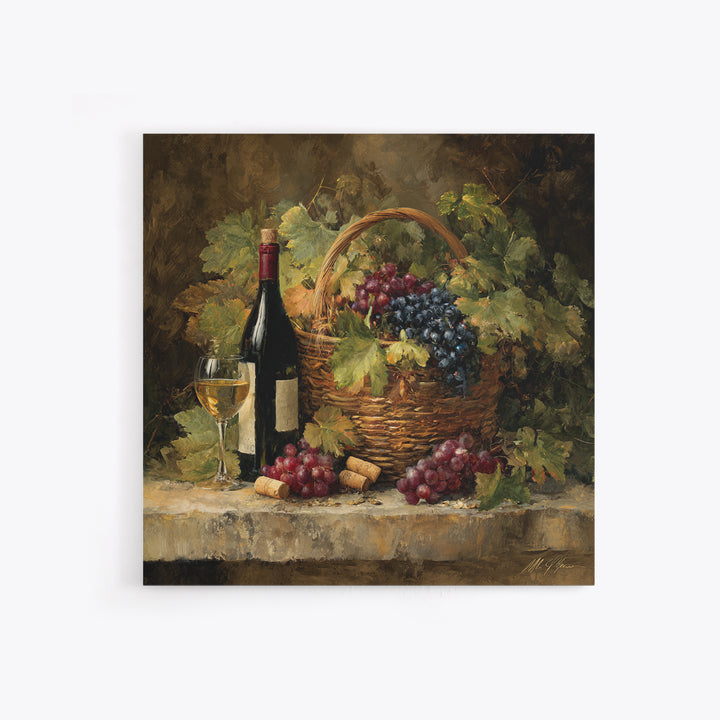 Wine Harvest Basket Canvas Print, Winery Art, Modern Decor, Winery Decor, Fine Art, Vineyard, Wall Decor, Painting, Art Print, WIN-1x1-94