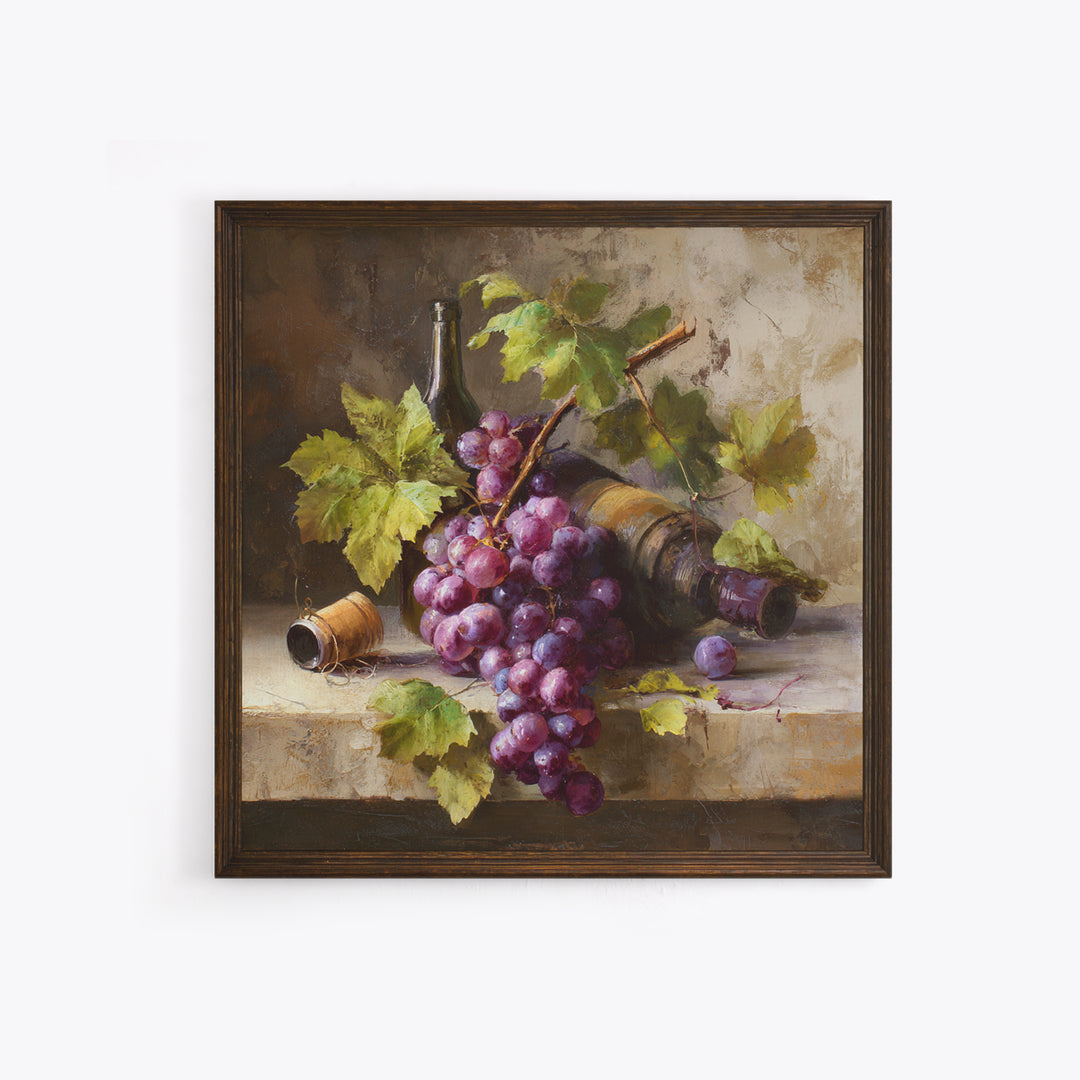 Grapevine Branch with Purple Grapes and Leaves Canvas Print, Winery Art, Art Print, Winery Decor, Fine Art, Vineyard, WIN-1x1-97