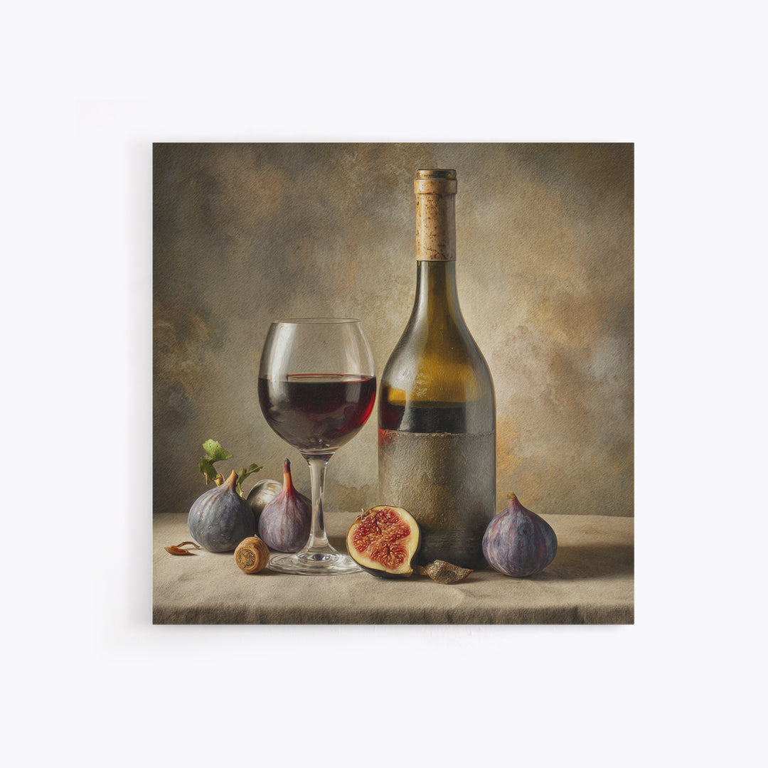 Wine Bottle and Glass Still Life Canvas Print, Winery Art, Textured Painting, Winery Decor, Fine Art, Vineyard, Oil Painting, WIN-1x1-98